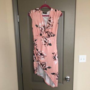 CBR Classy Boho Pink Floral Asymmetrical Hem Dress